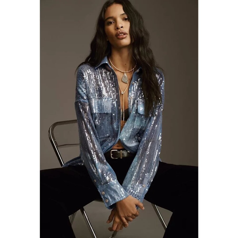 Anthropologie Pilcro Sequin Lavender Purple Button Down Shirt M